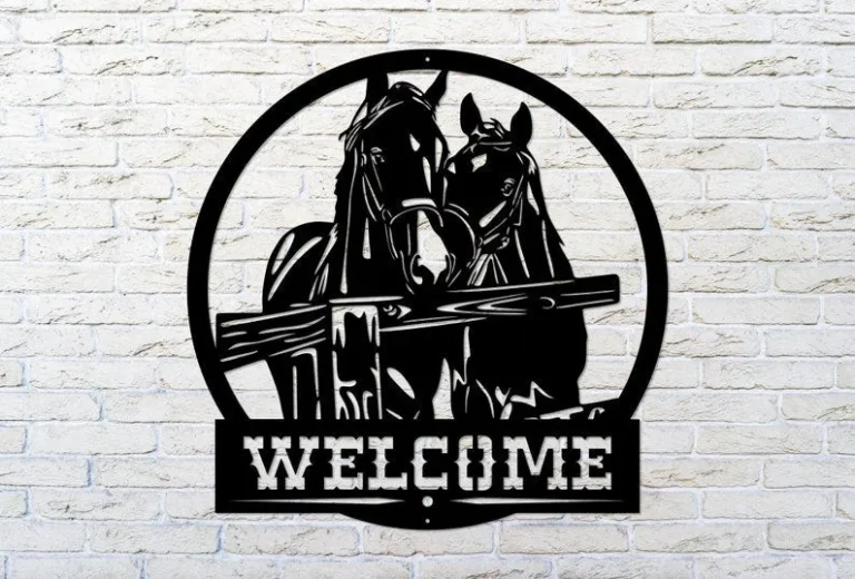 Horse Welcome Sign, Metal Horse Decor, Farm Welcome Sign, Horse With Fence Wall Art, Farmhouse Decor