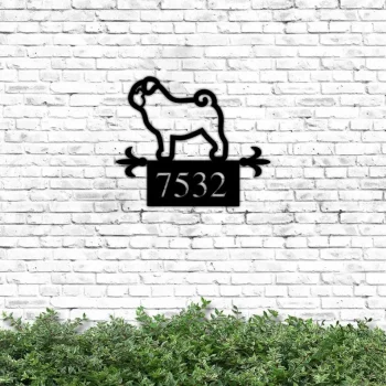 Pug Metal Welcome Sign, Personalized Pug Dog Metal Sign, Custom Metal Address Sign, Metal House Number Wall Art, Dog Address Sign