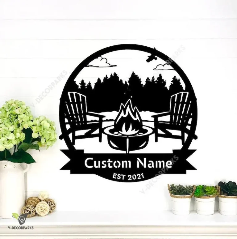 Campsite Monogram, Forest Scene Metal Sign