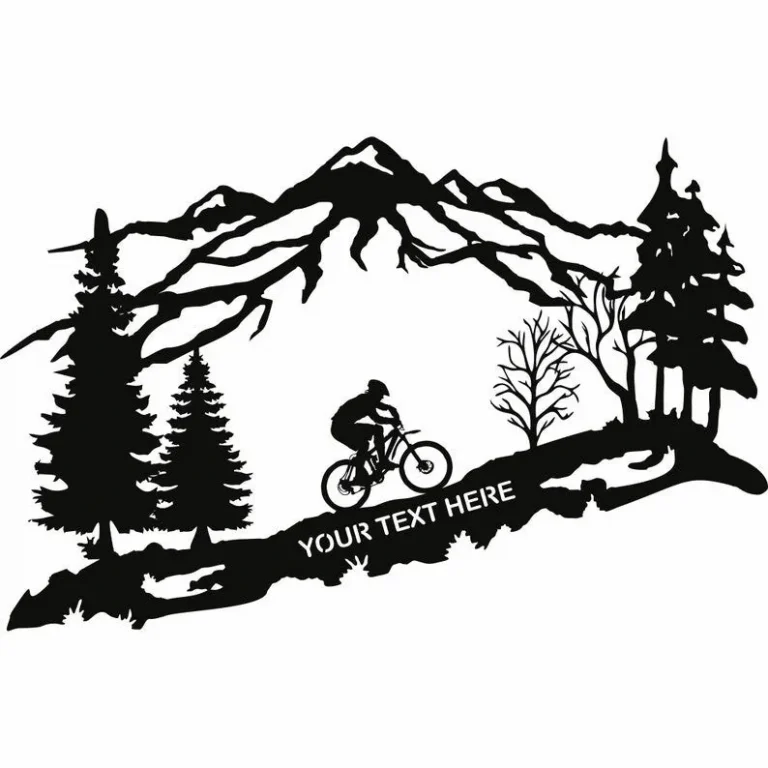 Metal Wall Decor, Metal Biker Wall Art, Mountain Tree And Cyclist Wall Art, Personalized Bicycle Lover Gift, Custom Wall Hangings