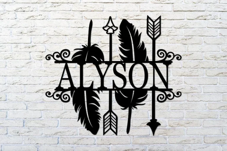 Personalized Arrow Feathers Metal Sign, Boho Arrow Split Monogram, Custom Arrow Feathers Wall Art, Native American Monogram, Metal Sign Gift