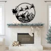 Santa Christmas Sleigh Over Town, Metal Art Decor