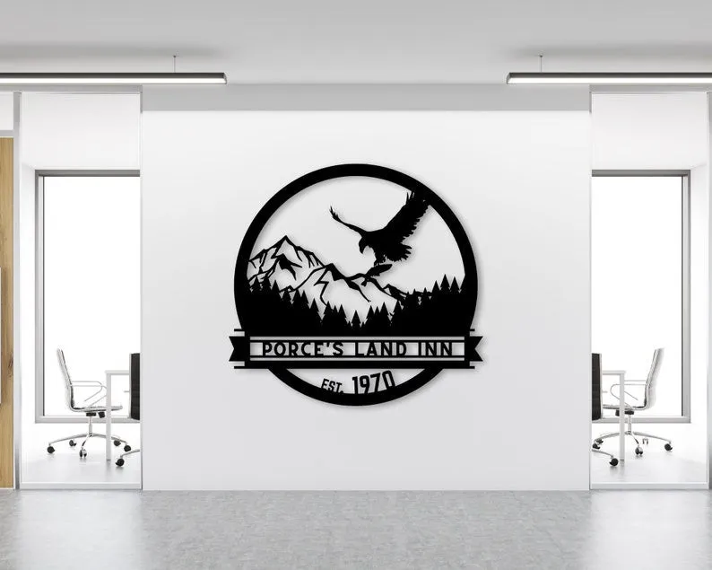 il_794xN.3402252947_37xb.webp Custom Eagle And Mountain Sign, Metal Sign, Dad Gift, Name Monogram, Established Sign, Back Porch Décor