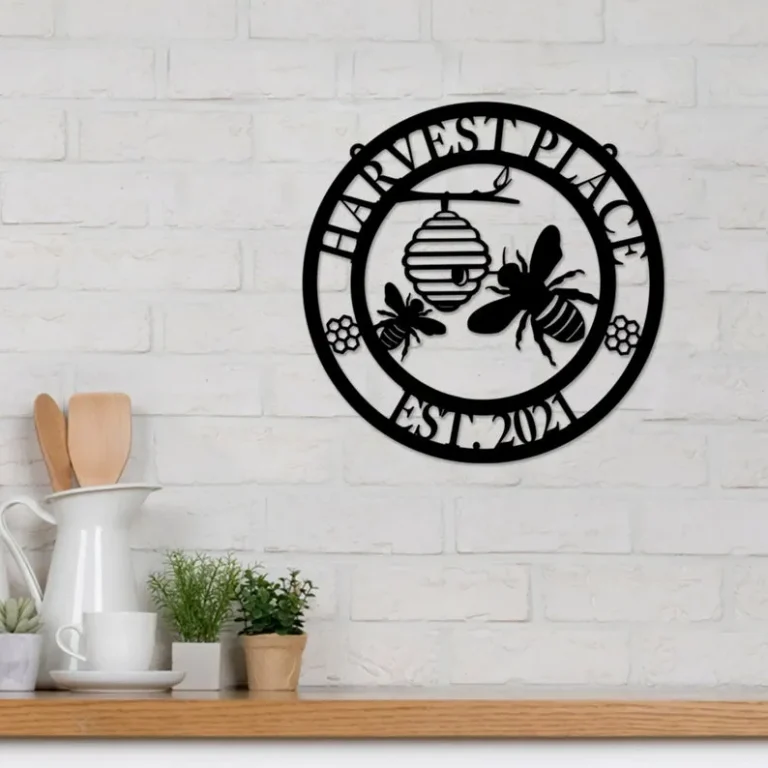 Bee Farm Cut Metal Sign, Bee Keepers Metal Wall Art, Personalized Metal Bee Sign, Bee Monogram Wall Hanging, Honey Bee Metal Art