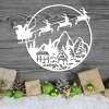Santa Christmas Sleigh Over Town, Metal Art Decor