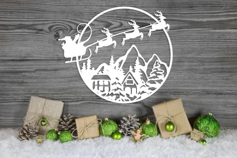 Santa Christmas Sleigh Over Town, Metal Art Decor