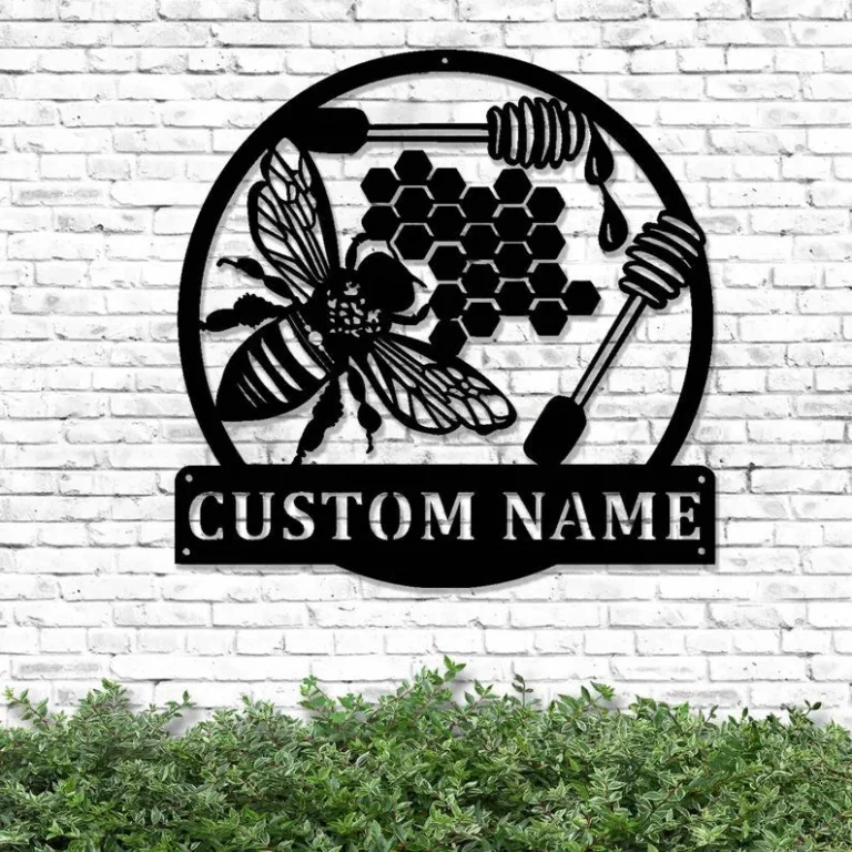 Customizable Bee Metal Sign, Bee Lovers Metal Wall Art, Personalized Metal Bee Sign, Bee Monogram Wall Hanging, Gift For Bee Lovers