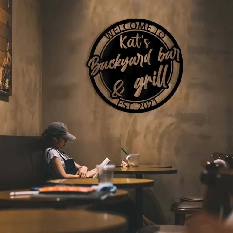 Personalized Backyard Bar & Grill Metal Wall, Custom Family Kitchen Metal Sign, Bbq Outside Wall Decor, Patio And Porch