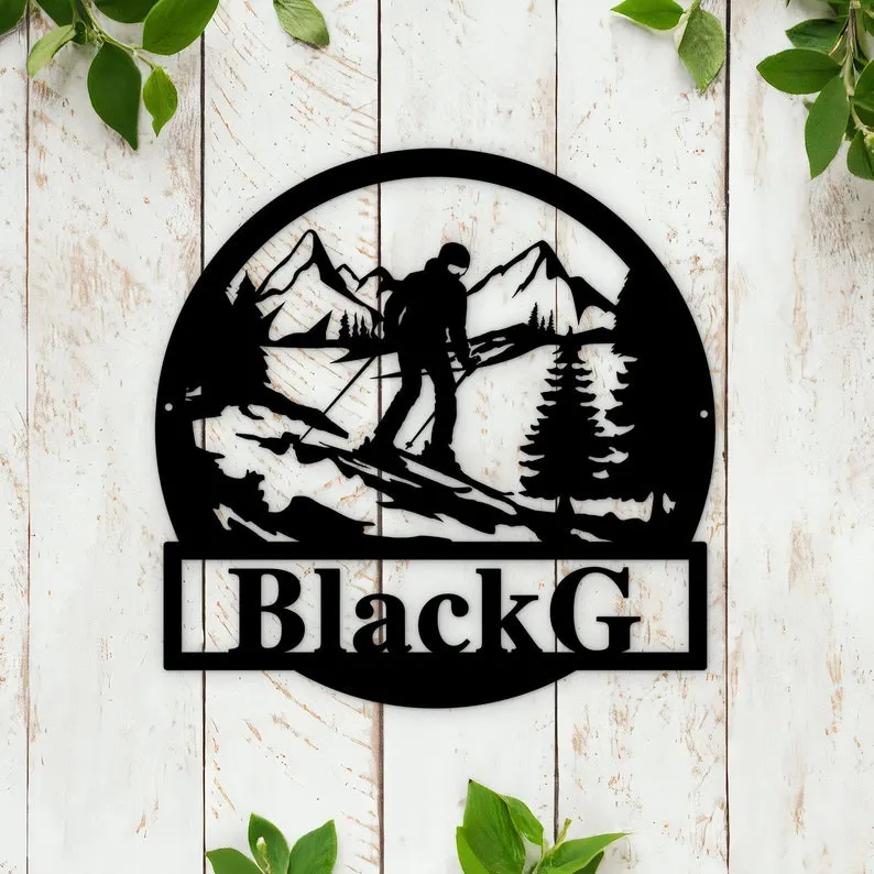 il_794xN.3541238325_9pdj.webp Personalized Snow Skiing Metal Wall, Skier Metal Decor, Winter Wall Art Decor, Snow Ski Resort Gift, Snowboarder Gift