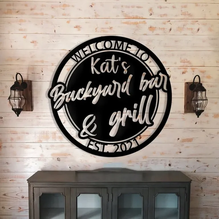 Personalized Backyard Bar & Grill Metal Wall, Custom Family Kitchen Metal Sign, Bbq Outside Wall Decor, Patio And Porch