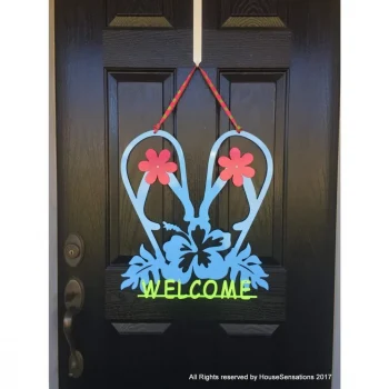 Flip-flops Front Door Welcome Sign, Cut Metal Sign, Metal Wall Art, Metal House Sign