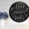 Love Never Fails Sign, Love Never Fails Wall Art, 1 Corinthians 13:8 Sign, Metal Wall Art, Bible Verse Decor