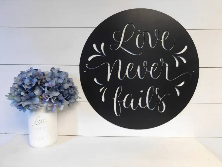 Love Never Fails Sign, Love Never Fails Wall Art, 1 Corinthians 13:8 Sign, Metal Wall Art, Bible Verse Decor