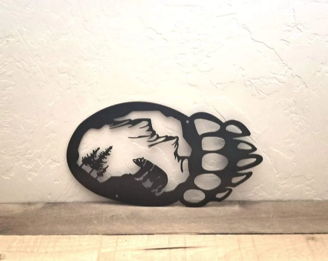 il_fullxfull.1475274916_oddx_1024x1024_2x_9e5eed10-fe5a-44a9-9fae-83cce102fa16.webp Bear Claw Sign, Metal Bear Track With Bear, Cabin Wall Art, Bear Paw, Wildlife Decor, Bear Decor Wall Hanging, Rustic Home Decor