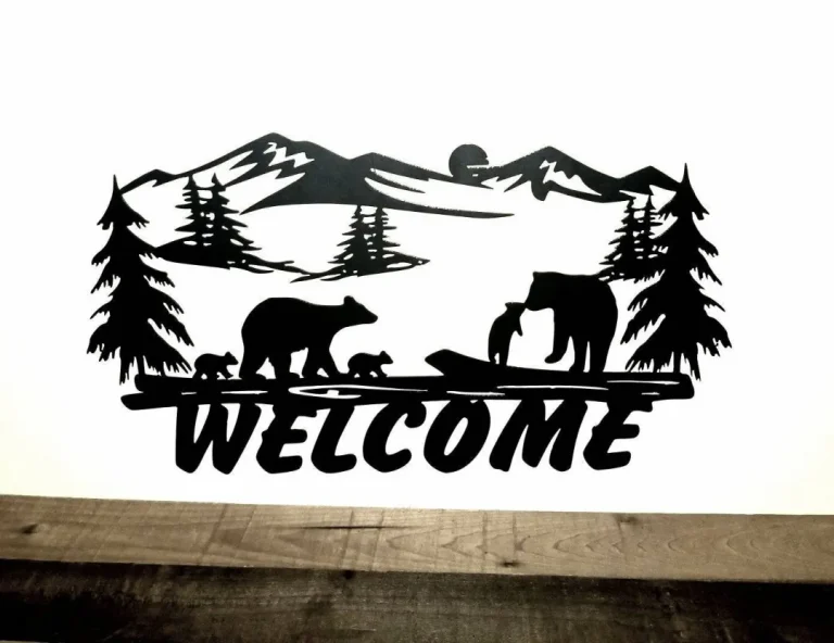 Bear Welcome Sign, Front Door Hanger Bears And Cubs Entryway Decor, Metal Wall Art, Rusic Cabin Decor, Wildlife Art, Lake House Decor