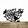 Metal Happy Halloween Sign With Spider Web Bat And Cat - Metal Word Art Halloween Decor - Front Door Hanger - Halloween Entryway Decor
