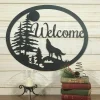 Large Metal Wolf And Moon Welcome Sign - 30 Inch Rustic Metal Decor - Hunting Gift - Large Metal Sign
