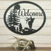 Large Metal Elk Welcome Sign - 24 Inch Rustic Metal Decor - Large Metal Sign