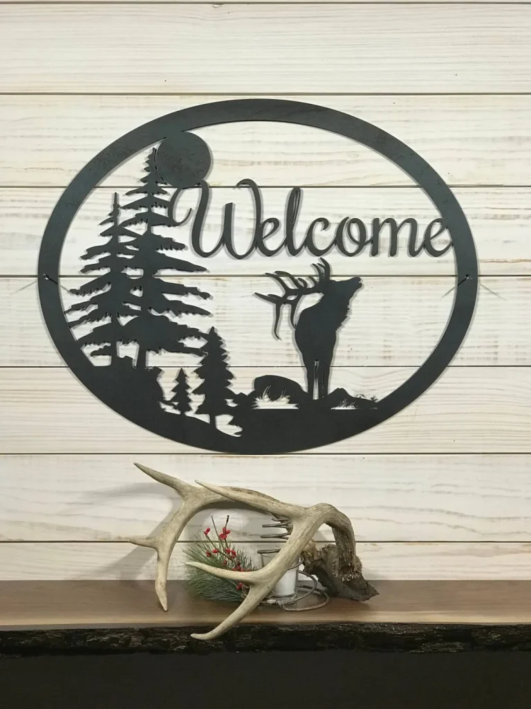 Large Metal Elk Welcome Sign - 24 Inch Rustic Metal Decor - Large Metal Sign