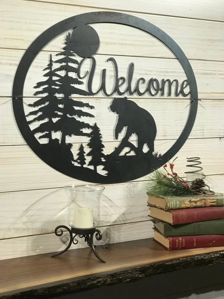 Large Metal Bear Welcome Sign - 30 Inch Rustic Metal Decor - Hunting Gift - Large Metal Sign