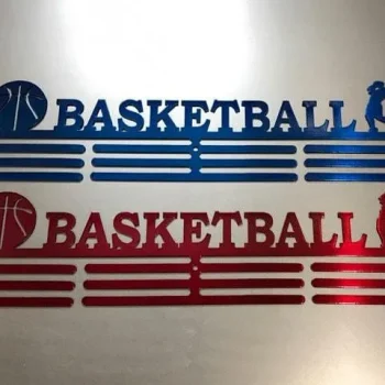 Basketball- Medal Hanger Holder Display Rack Male 3 Rung, Cut Metal Sign, Metal Wall Art