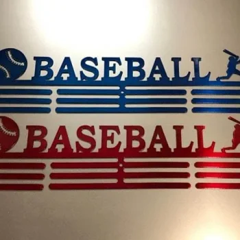 Baseball- Medal Hanger Holder Display Rack 3rung Cut Metal Sign, Metal Wall Art