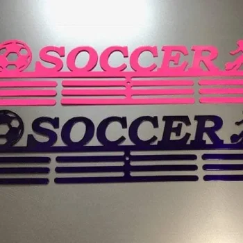 Soccer- Medal Hanger Holder Display Rack Female 3 Rung, Cut Metal Sign, Metal Wall Art