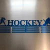 Hockey- Medal Hanger Holder Display Rack 3 Rung, Cut Metal Sign, Metal Wall Art