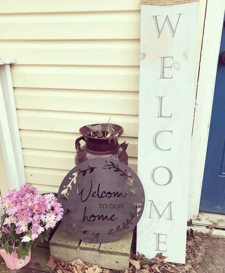 Welcome Sign - Metal Welcome To Our Home Sign - Metal Welcome Sign - Front Porch Sign - Spring Decor - Laurel Wreath Metal Welcome Sign