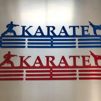 Karate- Medal Hanger Holder Display Rack 3 Rung, Cut Metal Sign, Metal Wall Art