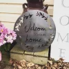 Welcome Sign - Metal Welcome To Our Home Sign - Metal Welcome Sign - Front Porch Sign - Spring Decor - Laurel Wreath Metal Welcome Sign