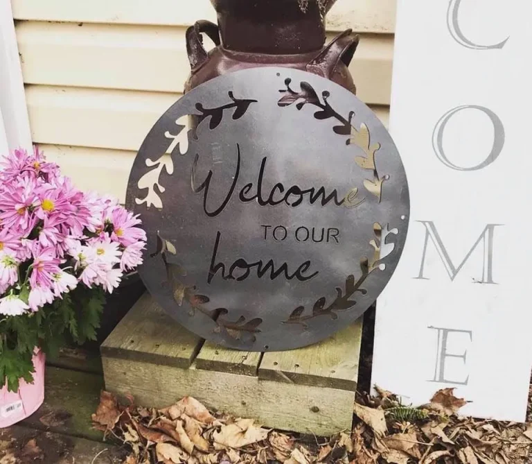 Welcome Sign - Metal Welcome To Our Home Sign - Metal Welcome Sign - Front Porch Sign - Spring Decor - Laurel Wreath Metal Welcome Sign