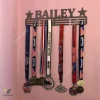 Custom Name- Medal Hanger Holder Display Rack 3 Rung, Cut Metal Sign, Metal Wall Art