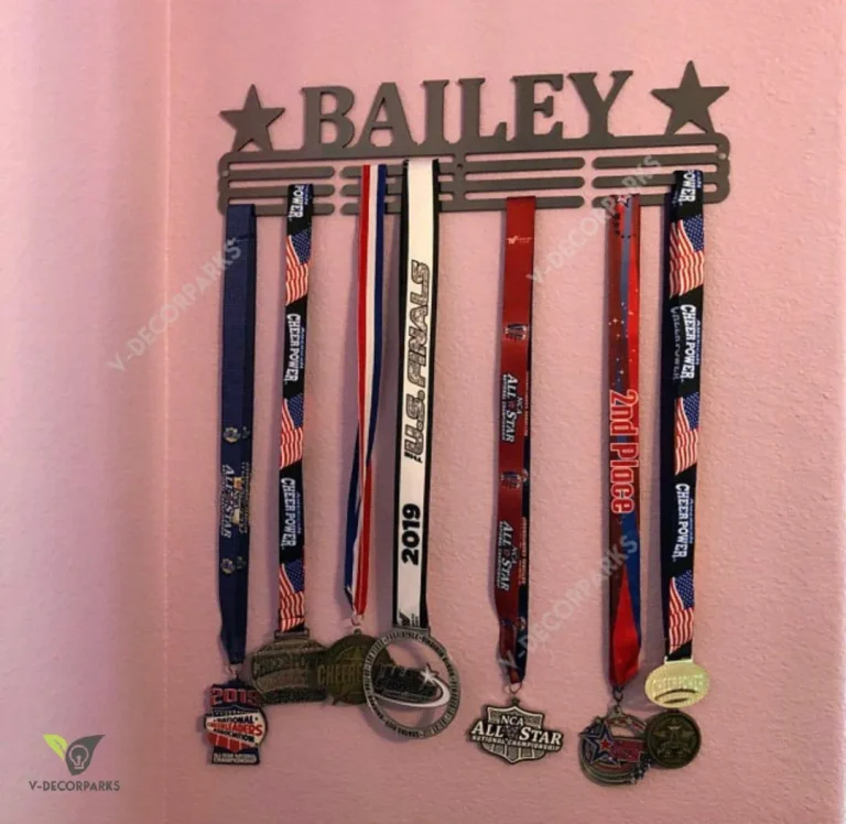 Custom Name- Medal Hanger Holder Display Rack 3 Rung, Cut Metal Sign, Metal Wall Art