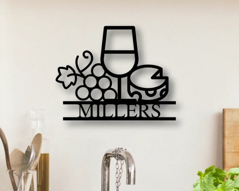 Metal Family Name Sign With Wine And Cheese, Custom Wine Theme Sign, Wine Sign, Metal Family Name Sign With Wine, Wine Lover, Last Name Sign