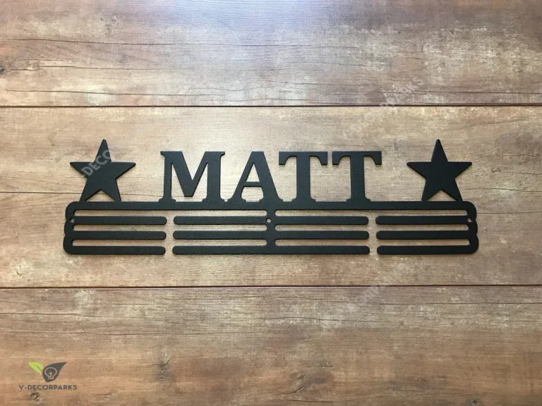 Custom Name- Medal Hanger Holder Display Rack 3 Rung, Cut Metal Sign, Metal Wall Art