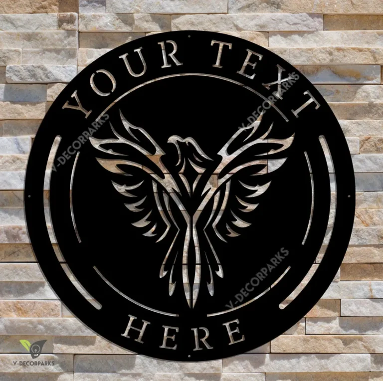 Custom Phoenix Bird Emblem, Personalized, Family Name Sign, Custom Metal Sign, Home Decor, Metal Art, Wall Decor, Entrance Sign, Gate Sign