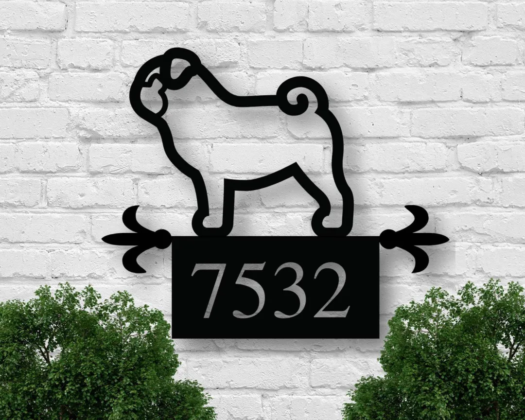 il_fullxfull.2024310437_b20l_1024x1024_2x_a15301b1-f7f2-426b-982e-2eb6b1da8baf.webp Custom Dog Address Sign, Metal Pug Sign, Custom Metal Address Sign, Metal House Number Sign, Pug Art, Front Porch Sign, Address Plaque