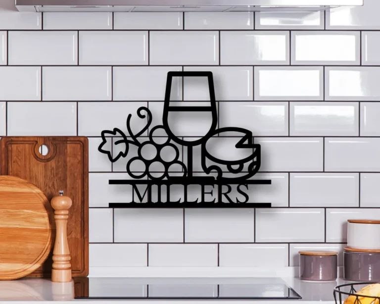 Metal Family Name Sign With Wine And Cheese, Custom Wine Theme Sign, Wine Sign, Metal Family Name Sign With Wine, Wine Lover, Last Name Sign