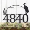 House Number Plaque In Laser Cut Metal With Heron & Cattails, Number Sign, Lake House Decor, Cabin Signs, Matte Black Shown,