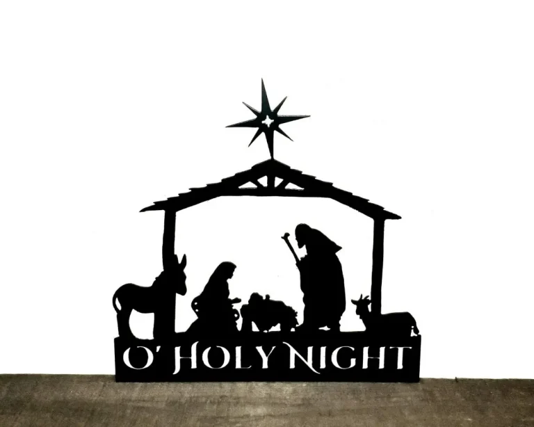 Metal Nativity Scene Wall Art - O' Holy Night Christmas Sign - Inspirational Words Wall Hanging - Holiday Decor - Religious Metal Art Gift