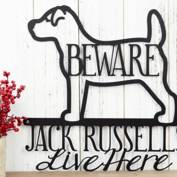 Jack Russells Live Here Metal Sign - Black, Jack Russell, Metal Wall Art, Dog Lover Gift, Door Sign, Outdoor Sign