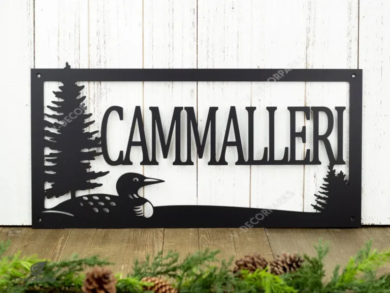 Custom Outdoor Family Last Name Metal Sign With Loon - Black, Family Name Sign, Custom Sign, Metal Wall Art