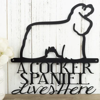 Cocker Spaniel Lives Here Metal Sign - Black, American Cocker Spaniel, Dog Lover, Dog Gift, Metal Wall Art