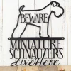 Miniature Schnauzers Live Here Metal Sign - Black, Full Tail, Miniature Schnauzer, Schnauzers, Beware Dog Sign