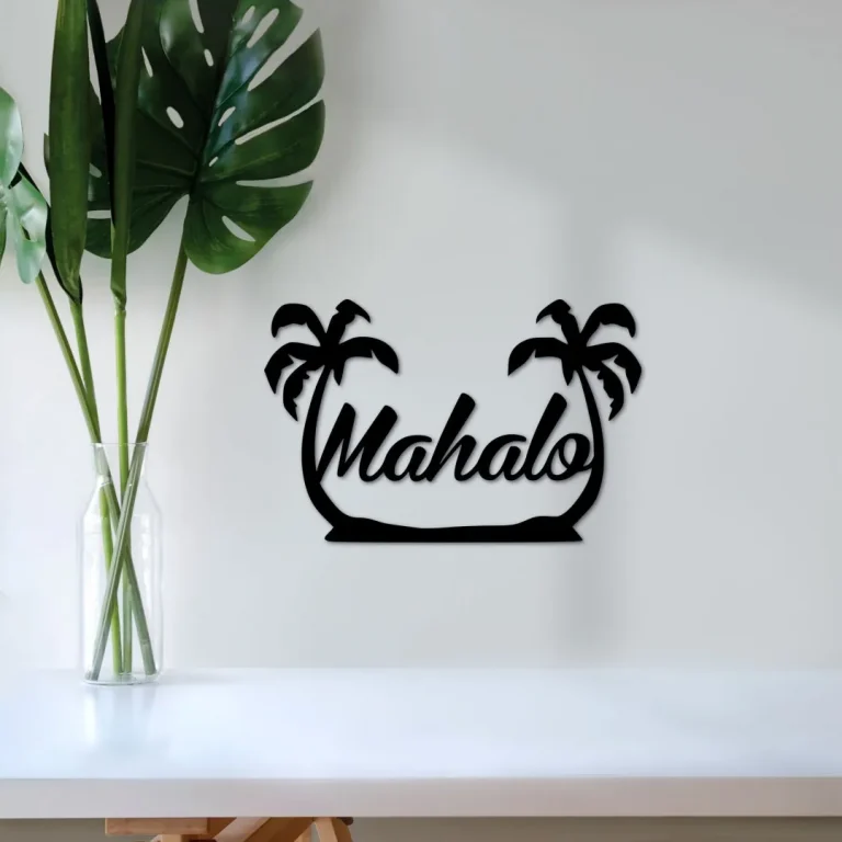 Metal Mahalo Sign, Metal Wall Art, Hawaiian Front Door Hanger, Hawaii Entryway Decor, Hawaiian Art And Decor, Tropical Palm Tree Sign