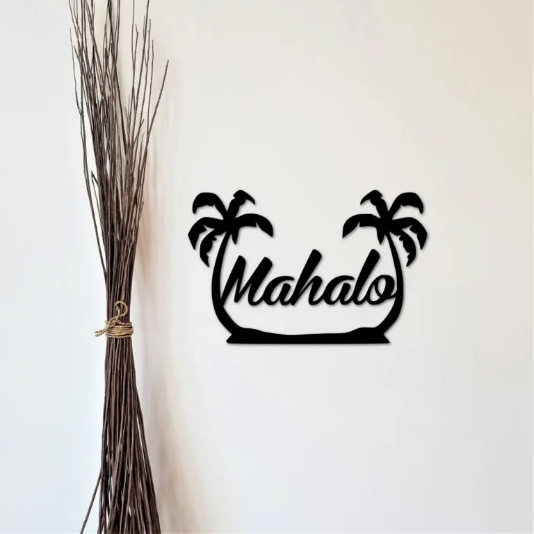 Metal Mahalo Sign, Metal Wall Art, Hawaiian Front Door Hanger, Hawaii Entryway Decor, Hawaiian Art And Decor, Tropical Palm Tree Sign