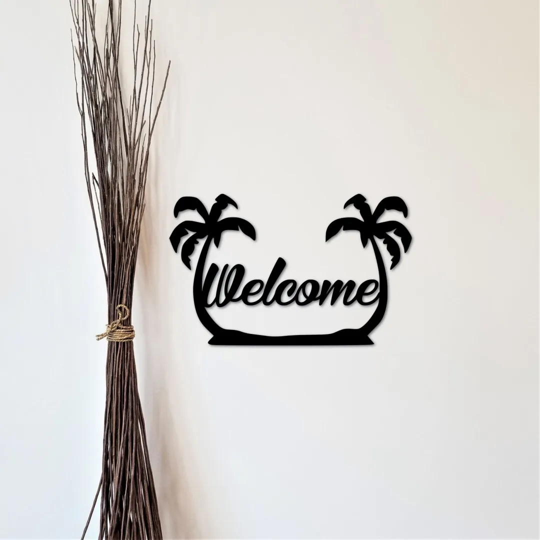 il_fullxfull.2158409374_mk60_1024x1024_2x_844a648d-23d5-44cb-8e08-bbd2b3200854.webp Palm Tree Welcome Sign, Front Door Hanger, Entryway Sign, Tropical Or Beach Sign, Hawaiian Decor, Palm Tree Sign, Vacation House Decor