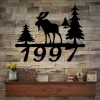 Wildlife Metal Address Marker With Moose And Pine Trees, Outdoor Metal Sign, Rustic Home Address Sign, Custom Metal Sign, Cabin Decor