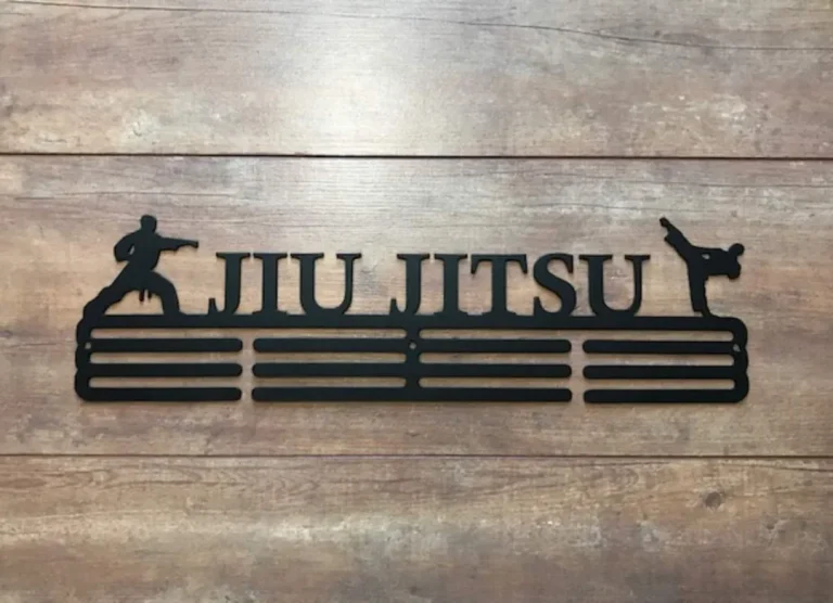 Jiu Jitsu- Medal Hanger Holder Display Rack 3 Rung, Cut Metal Sign, Metal Wall Art